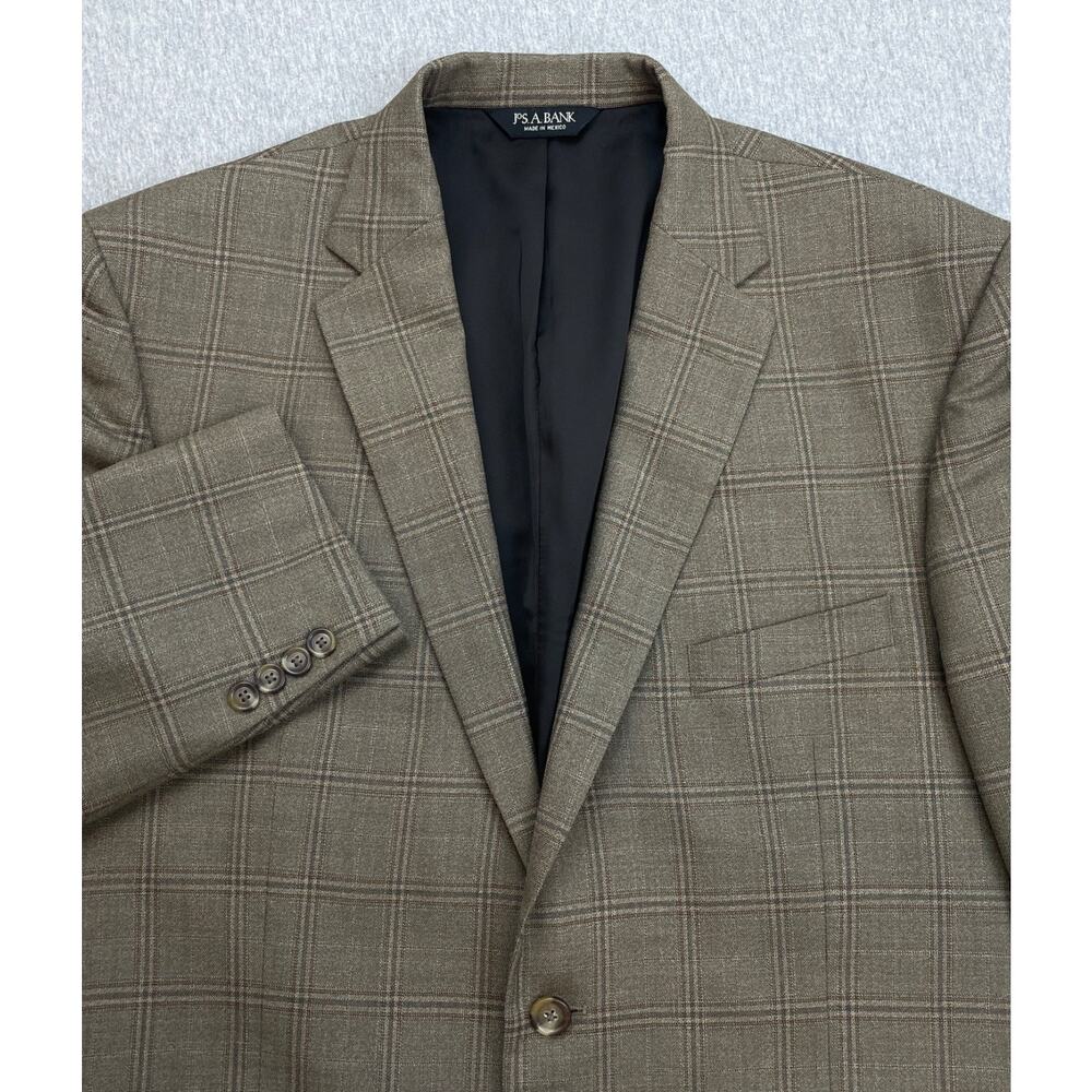 Jos A Bank Blazer Men 43R Brown Plaid 100% Wool 2-Button Sigle Breasted Traveler